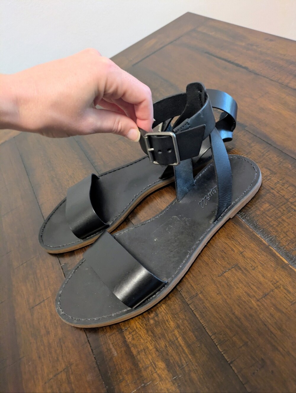 Women's Black Leather Ankle-Strap Sandals